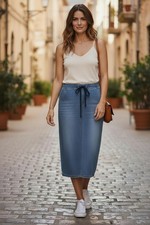 Vintage Y2K Front Fade Denim Skirt 4 Blue Low Waist Back Slit Peasant Hippie