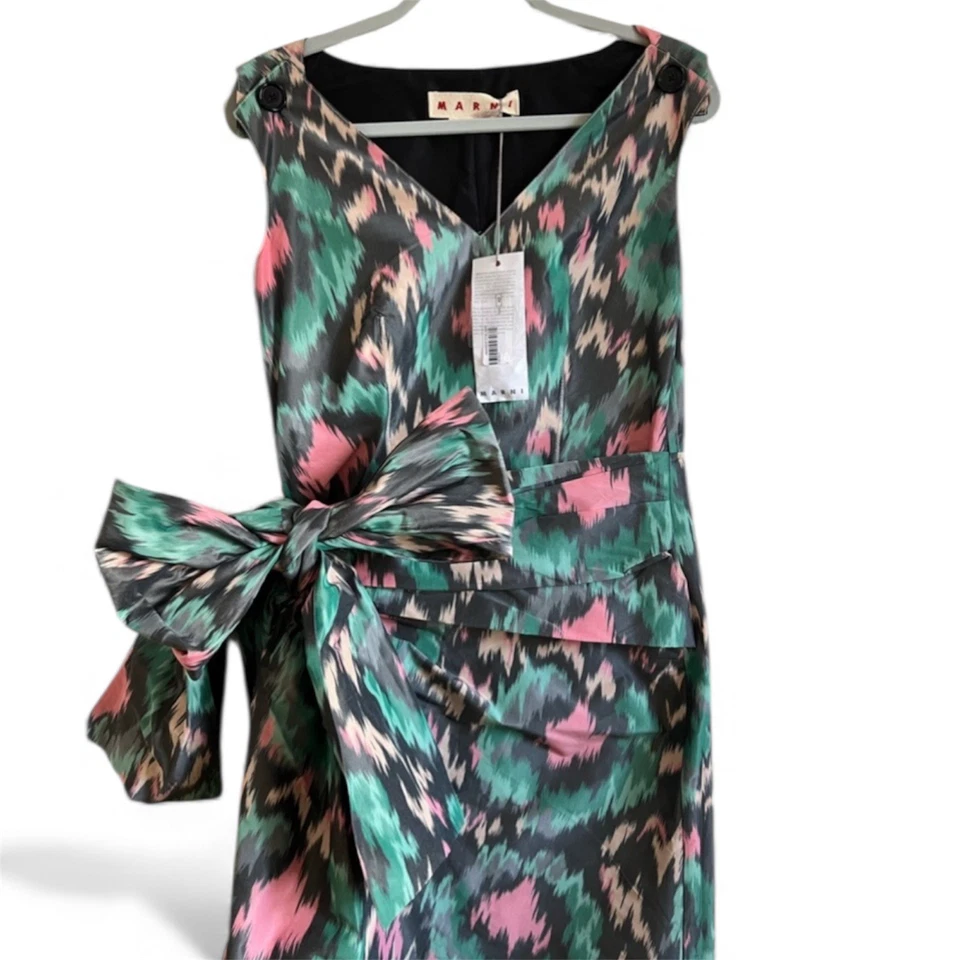 Vestido de cóctel de seda Marni Italy midi Ikat floral lazo con cinturón para mujer talla 40 nuevo con etiquetas Foto 4 de 4