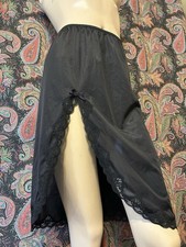 Vintage USA Black Lacy Silky Nylon Slit Half Slip Lingerie Small
