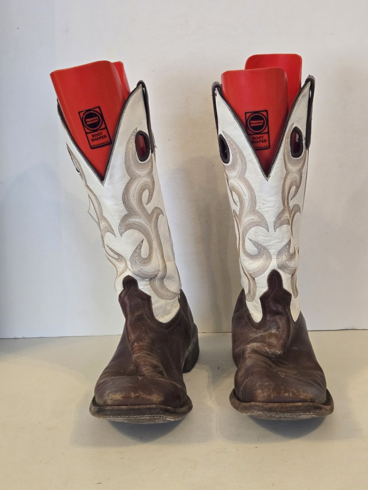 Horse Power HP 1022 Buckaroo Boots Mens 12 D Brown White Leather Square Toe