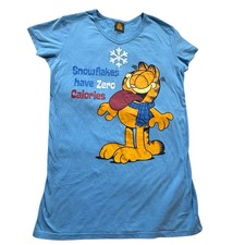 VTG Garfield COTTON NIGHT SHIRT GOWN SNOWFLAKES GLITTER CHRISTMAS ONE SIZE