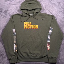 Pulp Fiction Hoodie Mens Medium Green Cotton Spellout Graphic Kangaroo Pockets