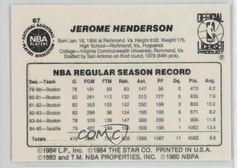 1985-86 Star Gerald Henderson #67 - Image 2 of 2