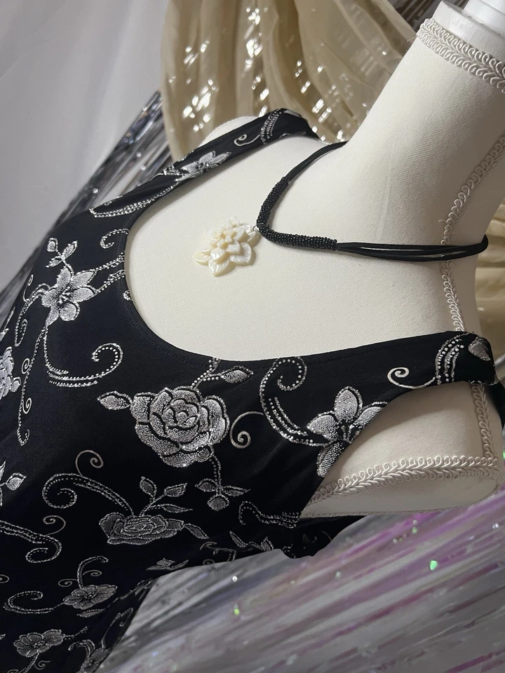 Xscape Black Glitter Floral Print Tank Top Dark Romance Fairy Whimsigoth 90s Y2K - image 4 of 4