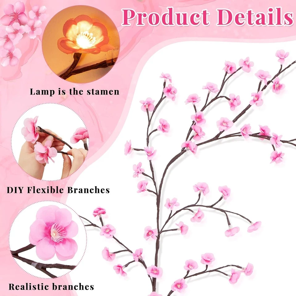 Luces de vid de sauce encantadas para pared: 96 luces LED centelleantes rama de árbol cerezo Foto 2 de 4