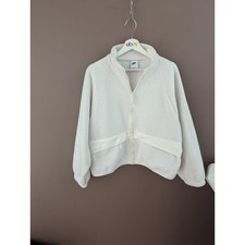 Nike Jacket Womens Large White Sherpa Faux Fur Full Zip Swoosh Teddy Fleece