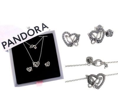 PANDORA ネックレスとイヤリングセット NEW 100% Authentic PANDORA 925 Entwined Heart & Butterfly Earrings