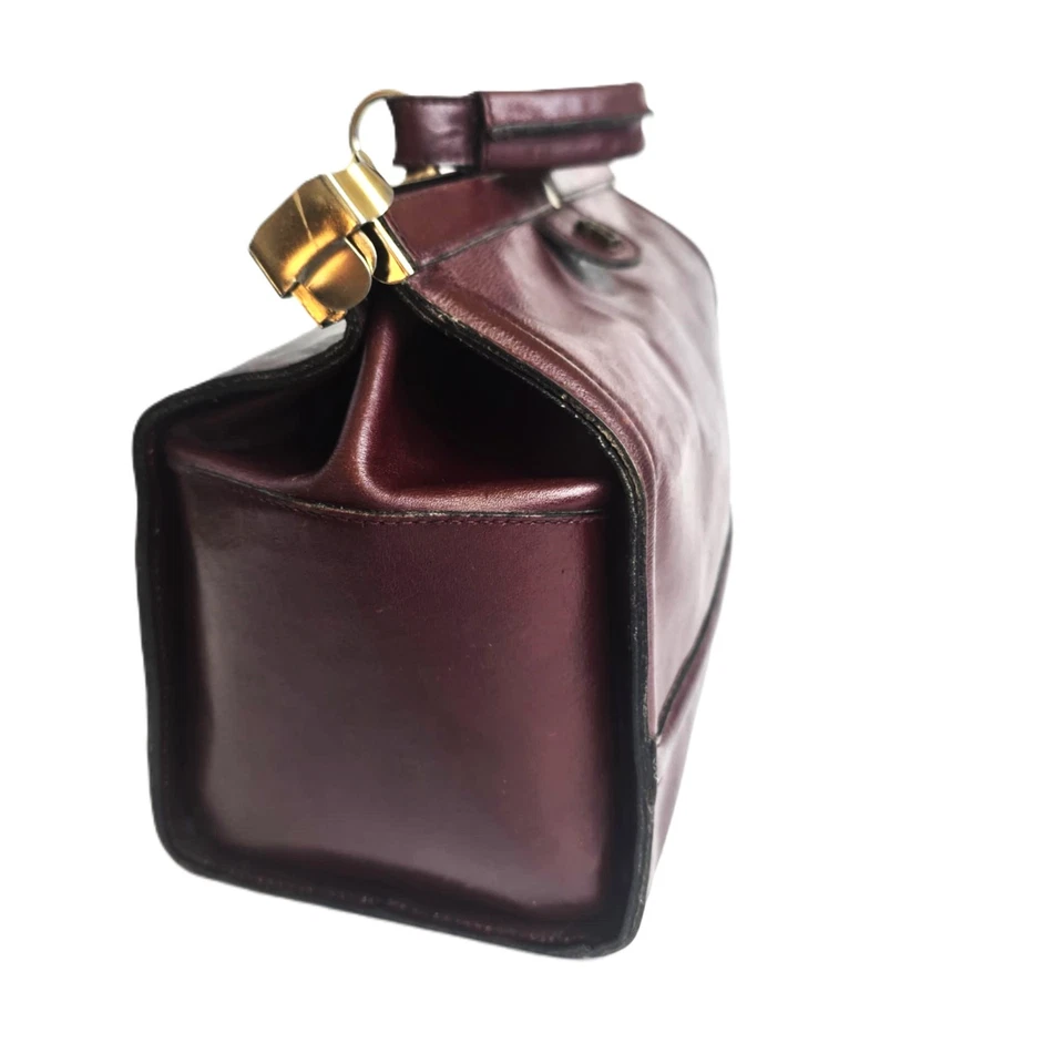 Pierre Cardin Leather Doctor’s Bag Red Burgundy Handbag Vintage 60s - Image 3 of 4