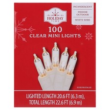 Holiday Time 100-Count Clear Mini Christmas Lights, White Wire, 20.6'