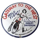 Vintage Harley Davidson Motorcycles Sign - Gateway West Gas Pump Porcelain Sign
