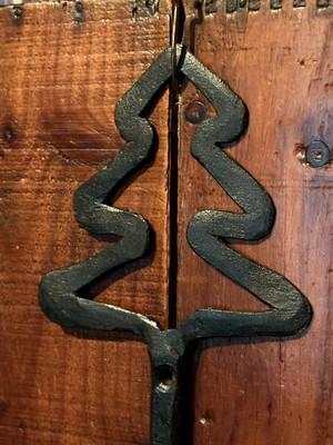 Vintage Primitive Christmas Rustic Folk Art Iron Tree Wreath Hook Hanger?