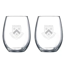 RFSJ Columbia University Etched Satin Frost Logo Wine or Beverage Glass Set of 2