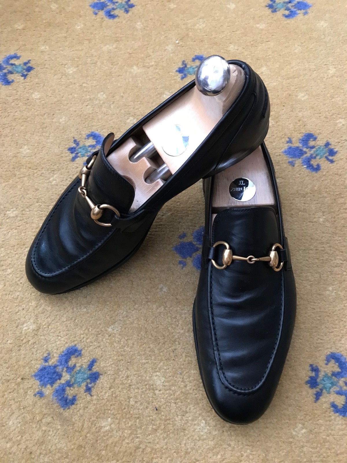 Gucci Loafers Leather Shoes Jordaan Black Gold Horsebit Mens US 6.5 UK 5.5 39.5 thumbnail 2