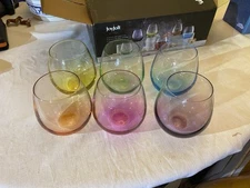 +JoyJolt HUE Stemless Wine Glass Set. Large 15 oz Stemless Wine Glasses Set of 6