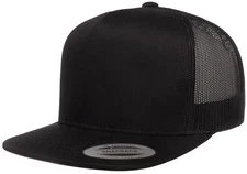 BLACK YP Classics Flat Bill Trucker Cap 5 Panel Mesh Back Snapback Hat 6006