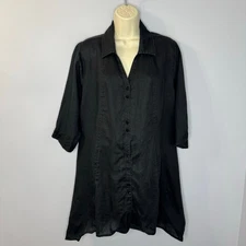 Stella Carakasi True Form Shirt Hemp Tunic Soft Black V Neck Pockets Relax L