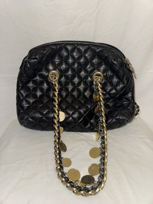 Paola Del Lungo Firenze Italy Black Quilted Leather Chain Shoulder Bag Coin Char