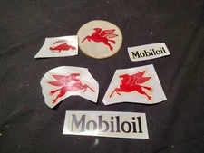Vintage MOBIL PEGASUS Patch -  left facing 2.75" Decals Also Lot Of 5