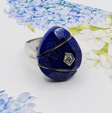 Fine Silpada Lapis & Clear CZ Modern Midnight Star Size 10.75-11 Ring 13.1 gm
