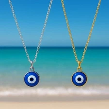 Evil Eye Necklace Glass Pendant | Gold or Silver Tone | 16–18 Adjustable Chain