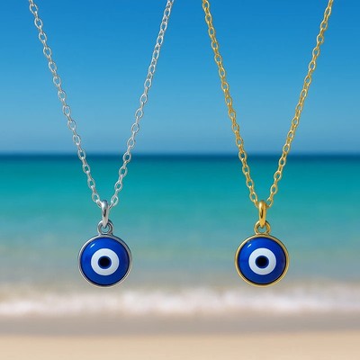 Evil Eye Necklace Glass Pendant | Gold or Silver Tone | 16 18 Adjustable Chain