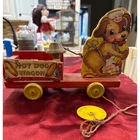Vintage Fisher Price 445 Hot Dog Wagon Pull Toy Chef Dog Wood Bell 1950s