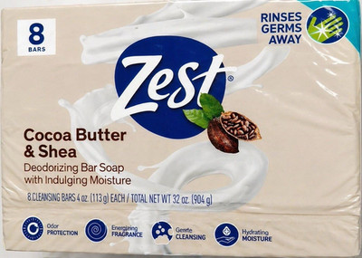 Zest Cocoa Butter & Shea Deodorizing Bar Soap 8 Bars Odor Protection Hydrating