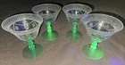 Set Of 4 Cut Etched Depression Glass Green Uranium Base Stem 5" Martini Glasses