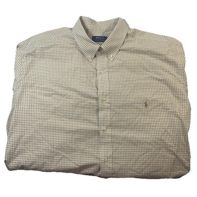 Ralph Lauren Shirt Men s Long Sleeve Beige Plaid Button Up Classic   2XLT   135$