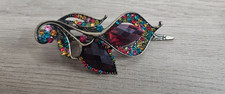Vintage Colorful Stone Whimsical Women  s Hair Clip Large 4  Long Gold Tone