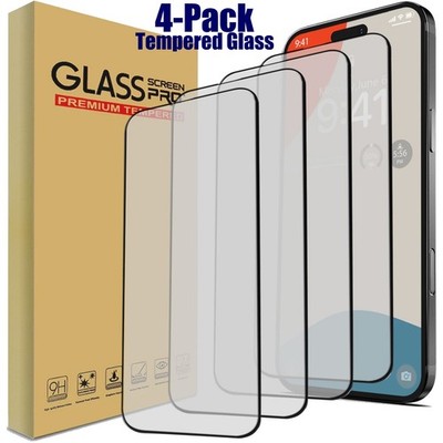 4x Full Coverage Tempered Glass Screen Protector For iPhone 16 Pro Max Plus 16e