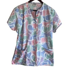 Barco Women Scrub Top S Pastel Floral Medical Uniform Nurse Workwear Dental