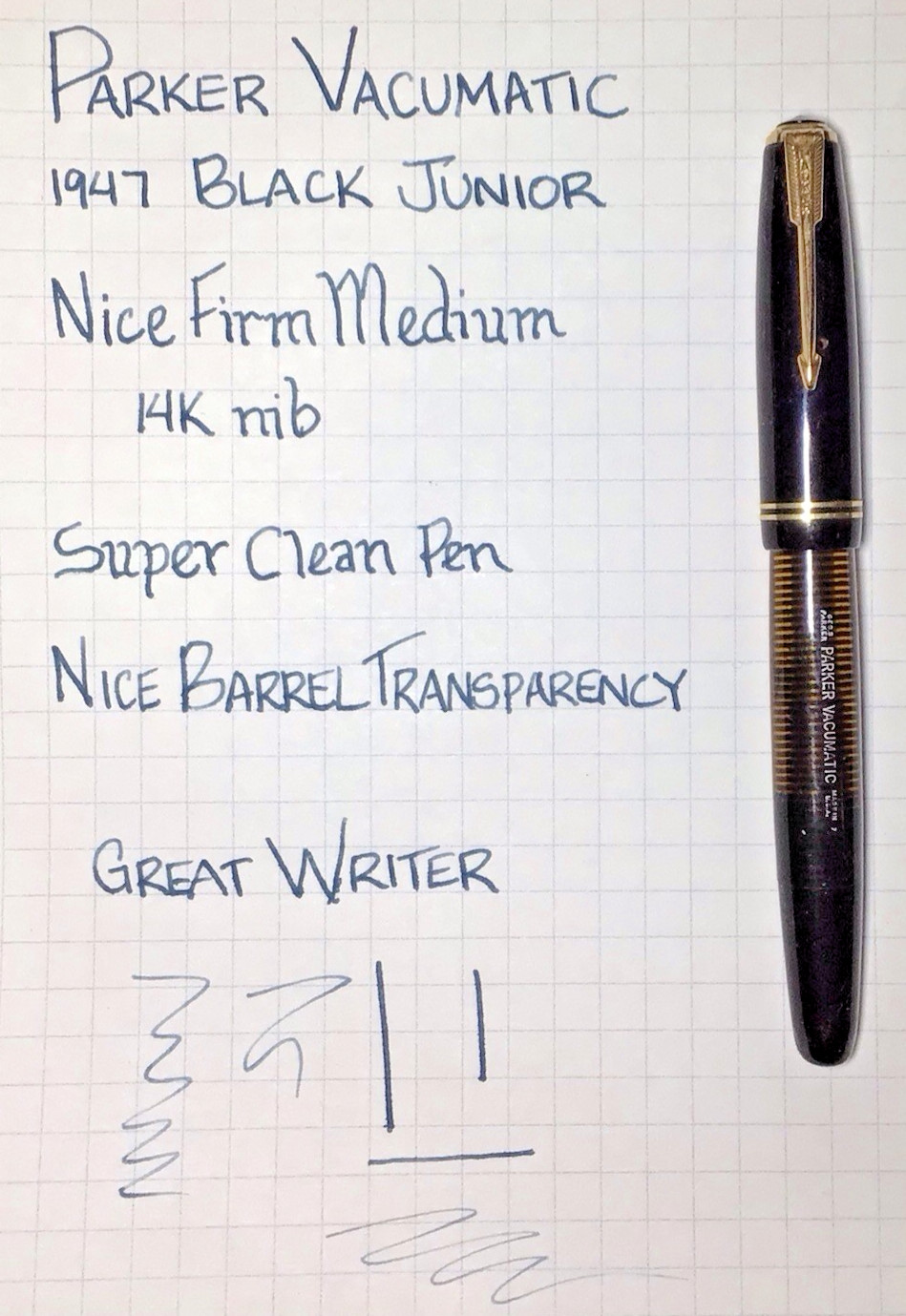 Parker Vacumatic Junior Black Barrel 14K Firm Medium Excellent Restored