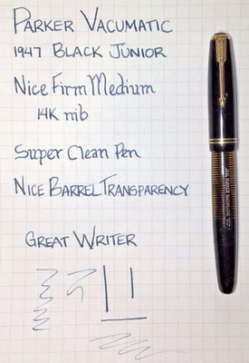 Parker Vacumatic Junior Black Barrel 14K Firm Medium Excellent  Restored