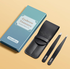 2-Pack Black Tweezers for Eyebrows, Facial Hair, Ingrown Hair Removal NEW