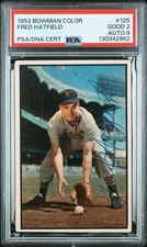 1953 Bowman Color #125 Fred Hatfield  PSA 2 AUTO 9