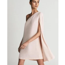 Reiss Nude Samantha Cape One Shoulder Mini Dress Size 10 NWT