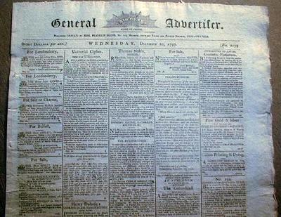 Original US newspaper 1789-1797 from GEORGE WASHINGTON ADMINISTRATION President