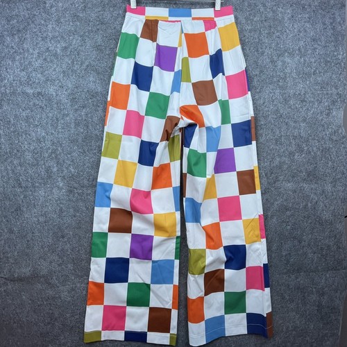 Uoozee Pants Womens 26 Rainbow Check Bright Wide Leg Hippie Boho Colorful Fun - Picture 2 of 5