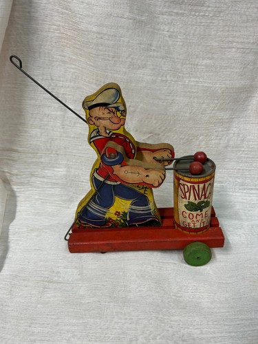 Vintage Popeye Fisher Price Spinach Eater Wooden Pull Toy Incomplete RARE!! - Picture 6 of 9