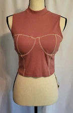 NEW OGL Built-In Bra Brami Turtleneck Crop Top Sz L Large Dusty Rose