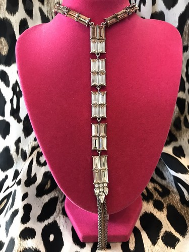 Betsey Johnson Get Your Wings Peach Clear Crystal Rose Gold Baguette Necklace - 第 1/9 張圖片