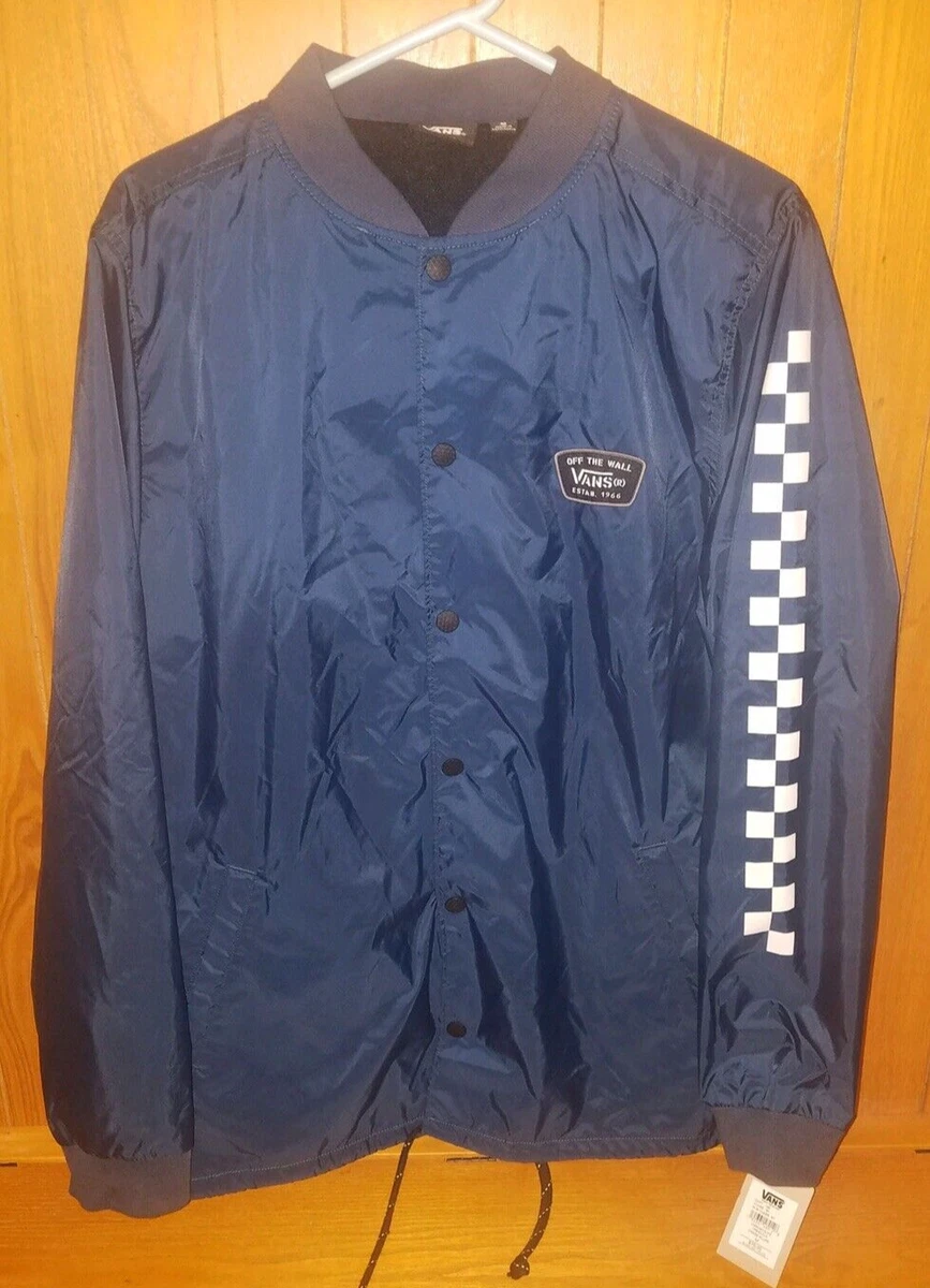 NEW VANS Windbreaker NWT TEEN SIZE M Snap Front Jacket Navy with Checkered Arm