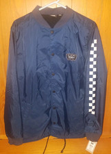 NEW VANS Windbreaker NWT TEEN SIZE M Snap Front Jacket Navy with Checkered Arm