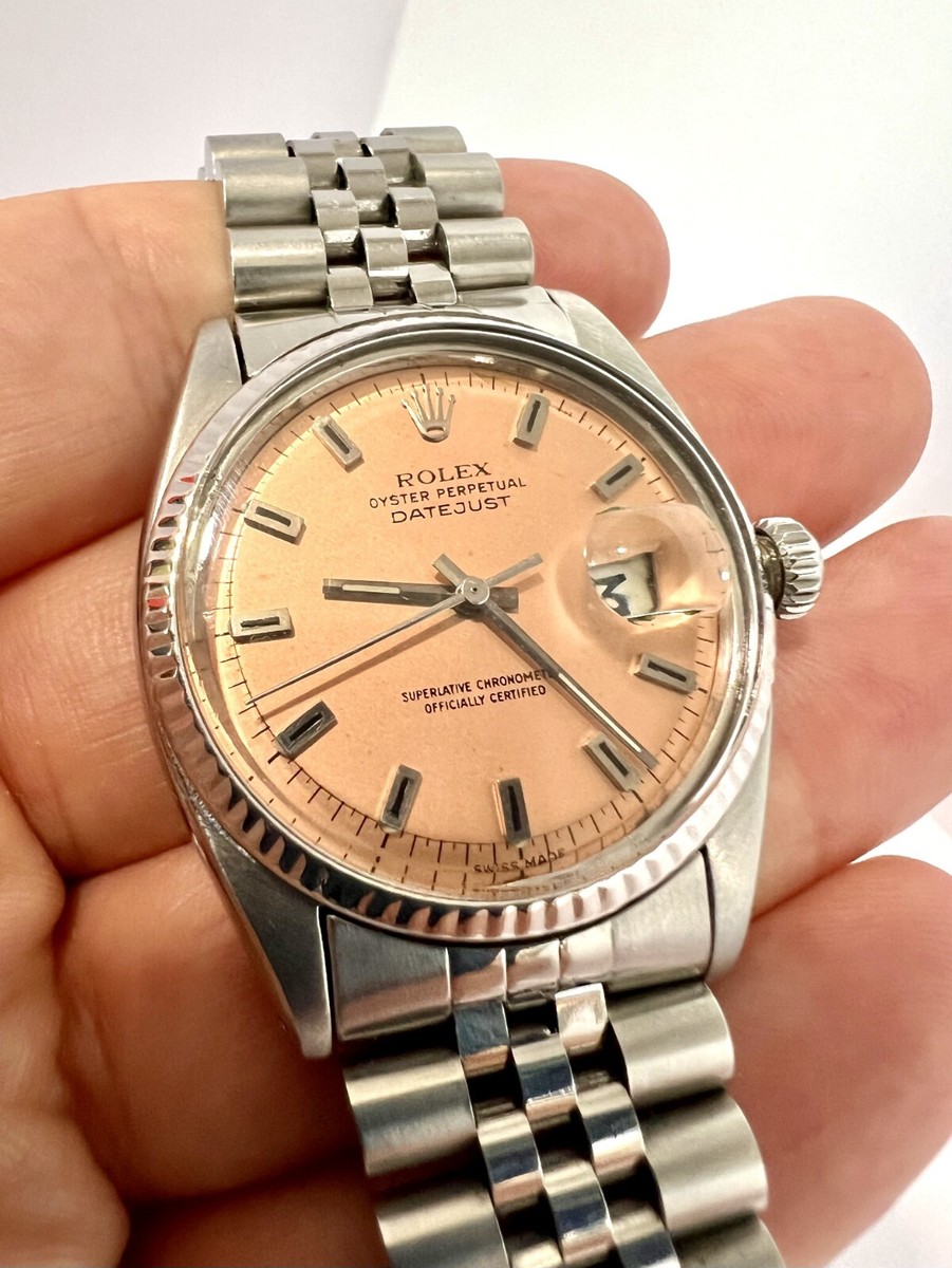 ROLEX DATEJUST AUTOMATIC CAL 1570 REF 1601 RARE SALMON DIAL 36mm