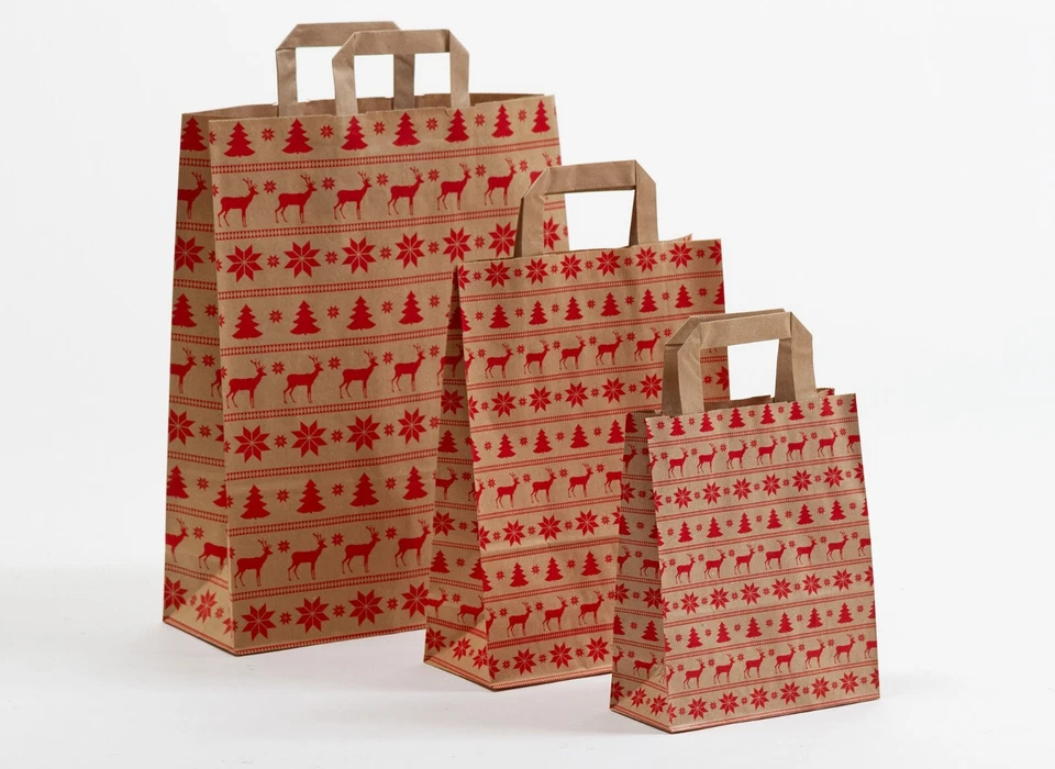 GK-VERPACKUNGEN Papiertragetaschen Norweger natur braun Papiertüten Weihnachten Tüten rot