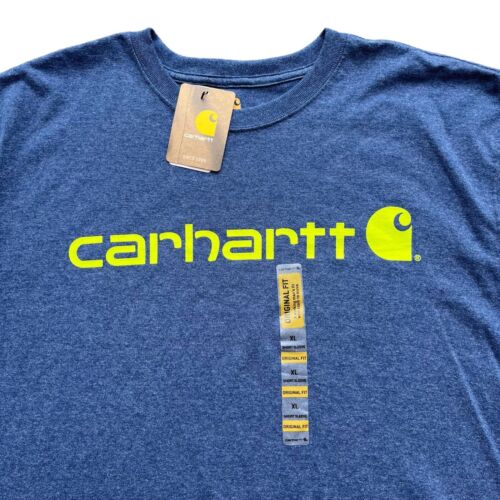 Carhartt K195413 Mens XL Shirt Original Fit Heavyweight Short Sleeve Blue Logo - Picture 3 of 6