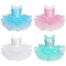Mädchen Kinder Glitzer Ballettkleid Ballettanzug Tütü Trikot Kleid Tanzkleidung