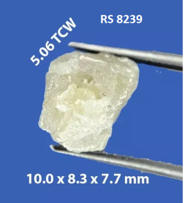 Uncut rough diamond 5.06tcw milky white sparkling cube shape for