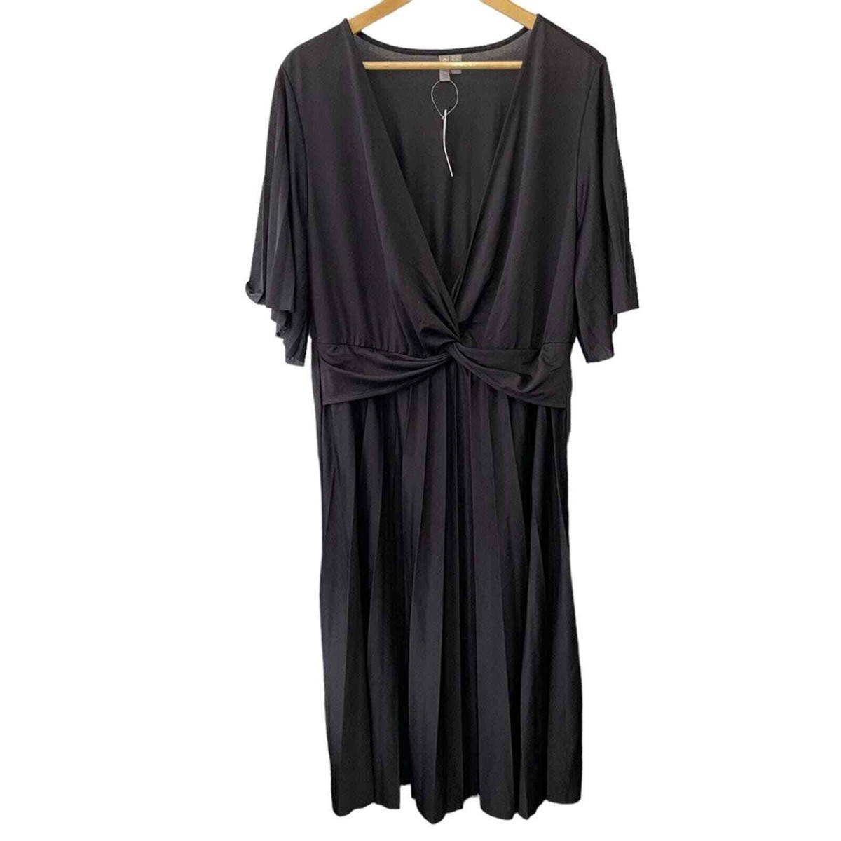 ASOS Curve Black Dress Womens Size 18 Pleated Skirt Semi Sheer Short Sleeve